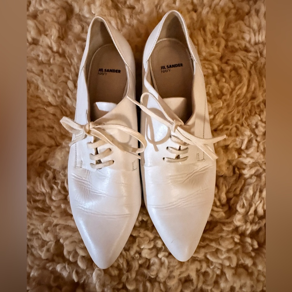 Jill Sander Navy - White leather oxfords.
